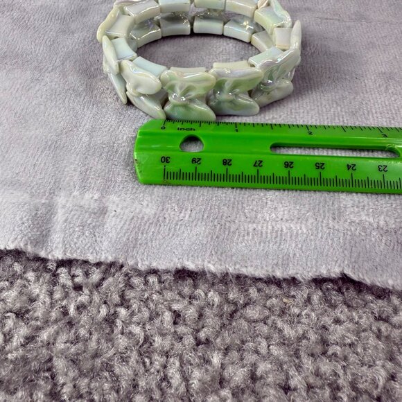 Butterfly Shape Beaded Bracelet Double Hole Beads Iridescent Stretch Adjustable - Picture 6 of 14